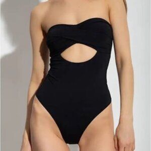 NWT ALL SAINTS Tatum One Piece Strapless Black Cutout Swimsuit Size M